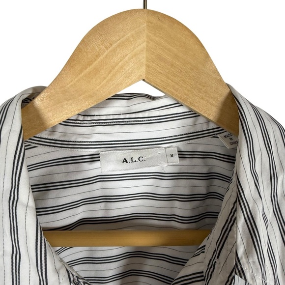 A.L.C. Women’s Wharton Striped Poplin Button Down Shirt White/Graphite Size 8 - Picture 8 of 11
